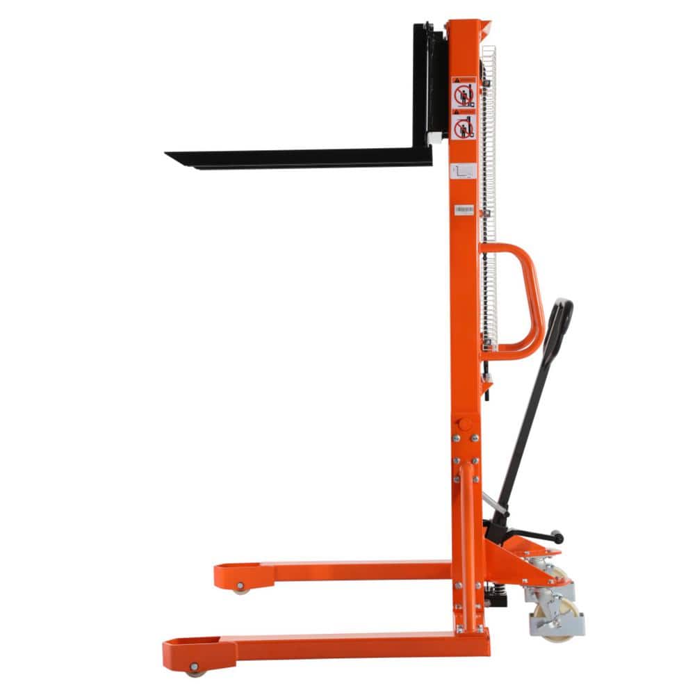 TORY CARRIER 1,100 lbs. Manual Straddle Stacker with Adjustable Forks Walkie Pallet Stacker 63 in. Max Lift Height Orange (2)