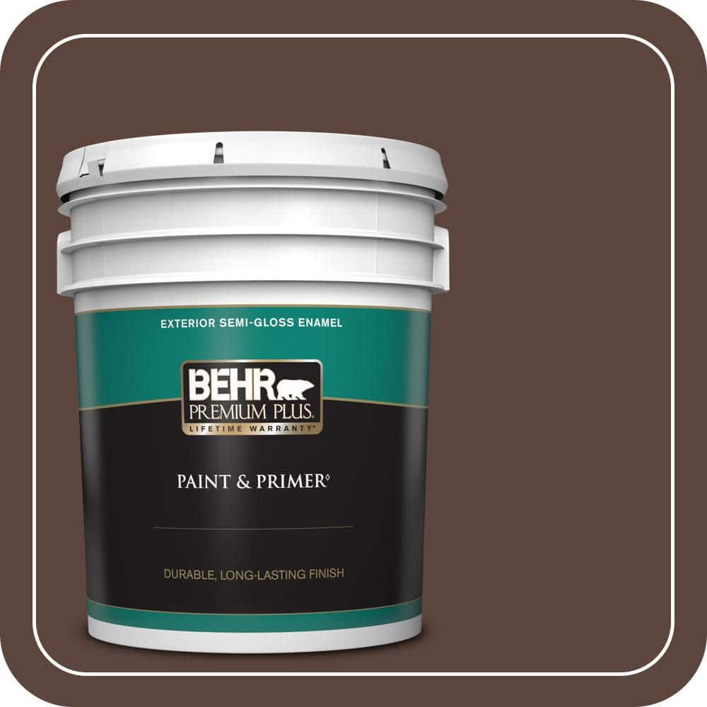 BEHR PREMIUM PLUS 5 gal. #T15-5 Heritage Oak Semi-Gloss Enamel Exterior Paint & Primer