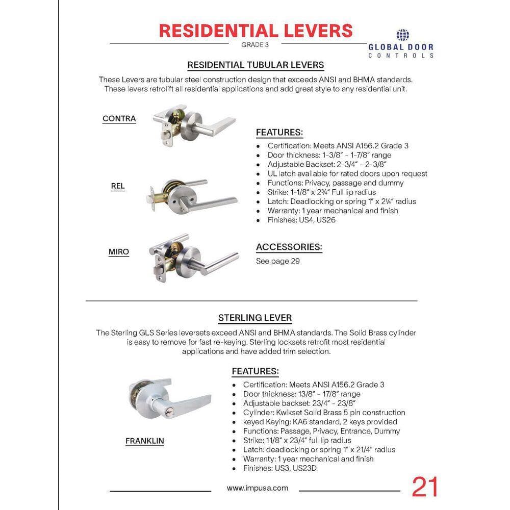 Global Door Controls Reliant Series Light-Duty Residential Tubular Door Handle, Grade 3 Dummy in Satin Nickel (3)