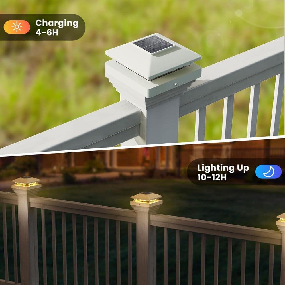 Afoxsos 16-Pack Outdoor Solar Post Cap Lights White Waterproof for 4 x 4 Wood Vinyl Posts Bright Warm White Decor Deck Patio (3)