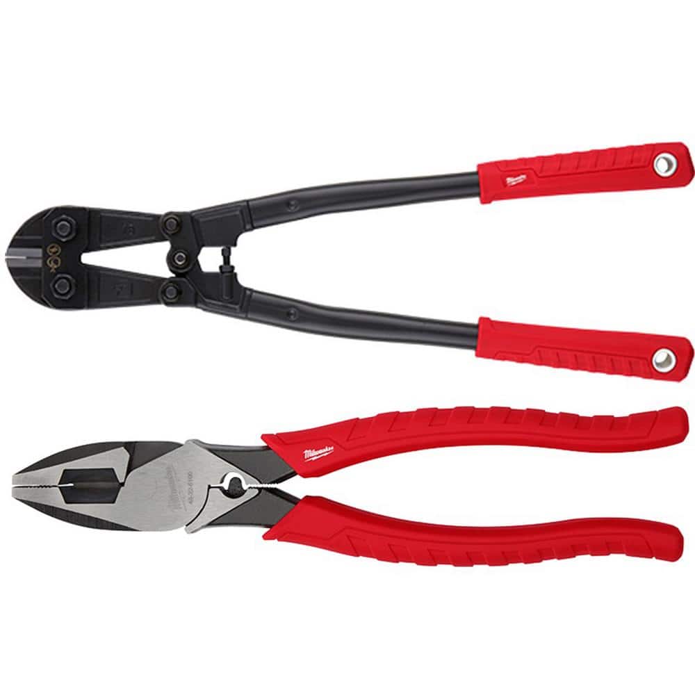 Milwaukee 18 in. Bolt Cutter with 3/8 in. Maximum Cut Capacity and High Leverage Lineman's Pliers with Crimper