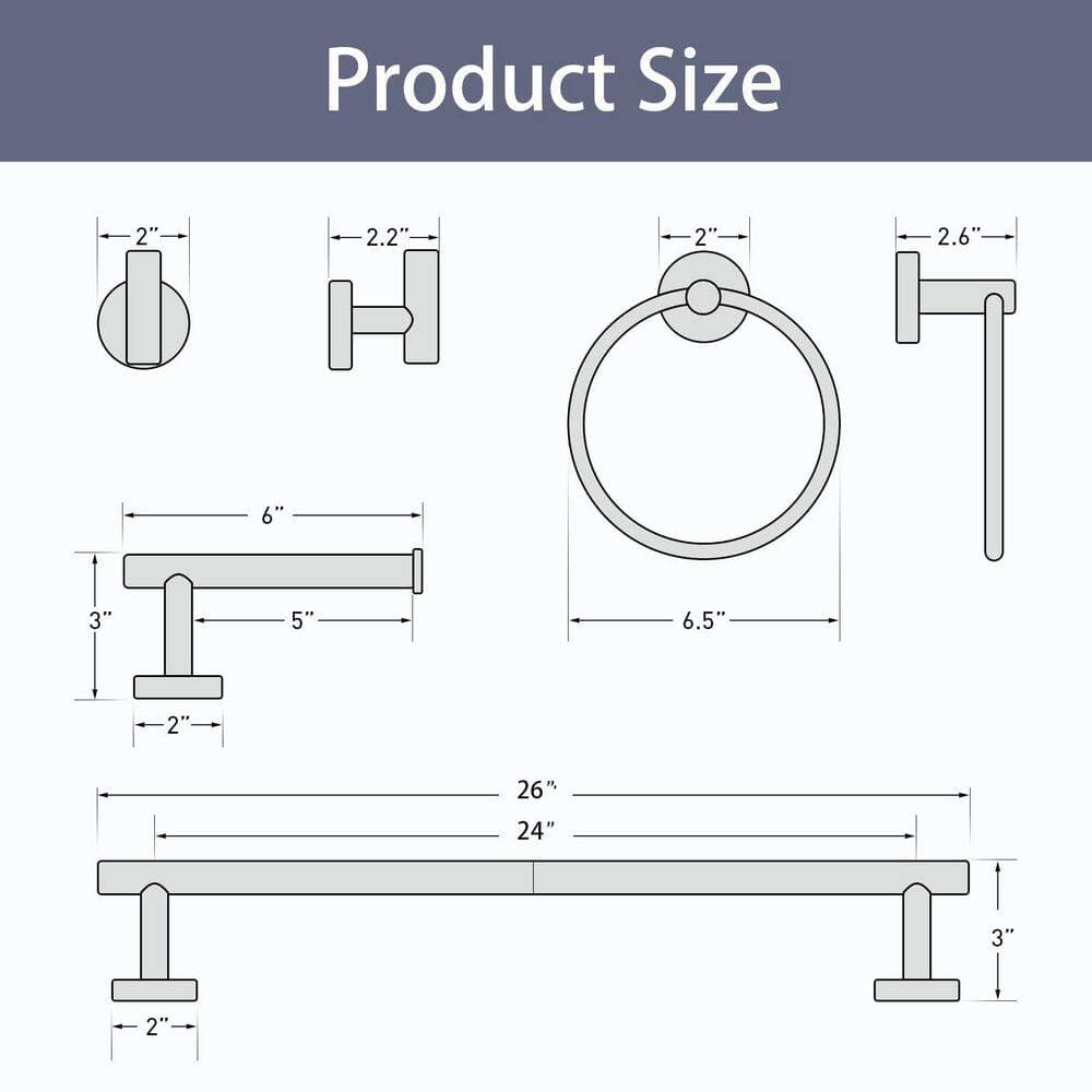 KHKFY 4-Piece Matte Black Bathroom Hardware Set with 24-Inch Towel Bar, Toilet Paper Holder, Towel Ring and Robe Hook (2)