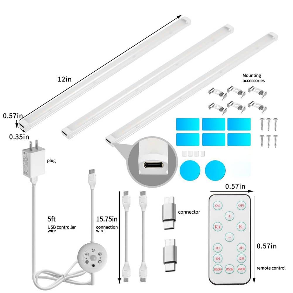 Numhew Under Cabinet Light bar with Motion Sensor, Magnet LED Strip Lights for Kitchen, Workbench, Closet, White (3-Pack) (3)