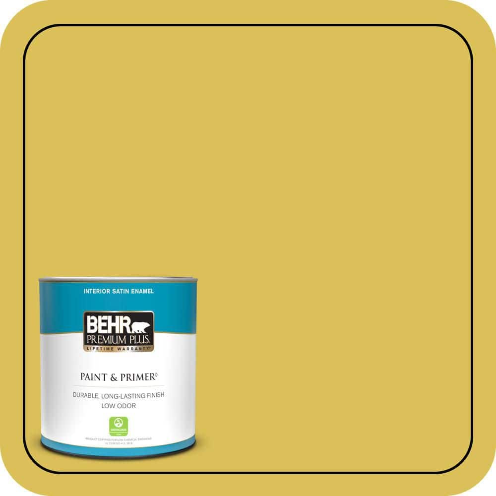 BEHR PREMIUM PLUS #P320-6 Sulfur Yellow Flat Interior/Exterior Paint & Primer Color Sample