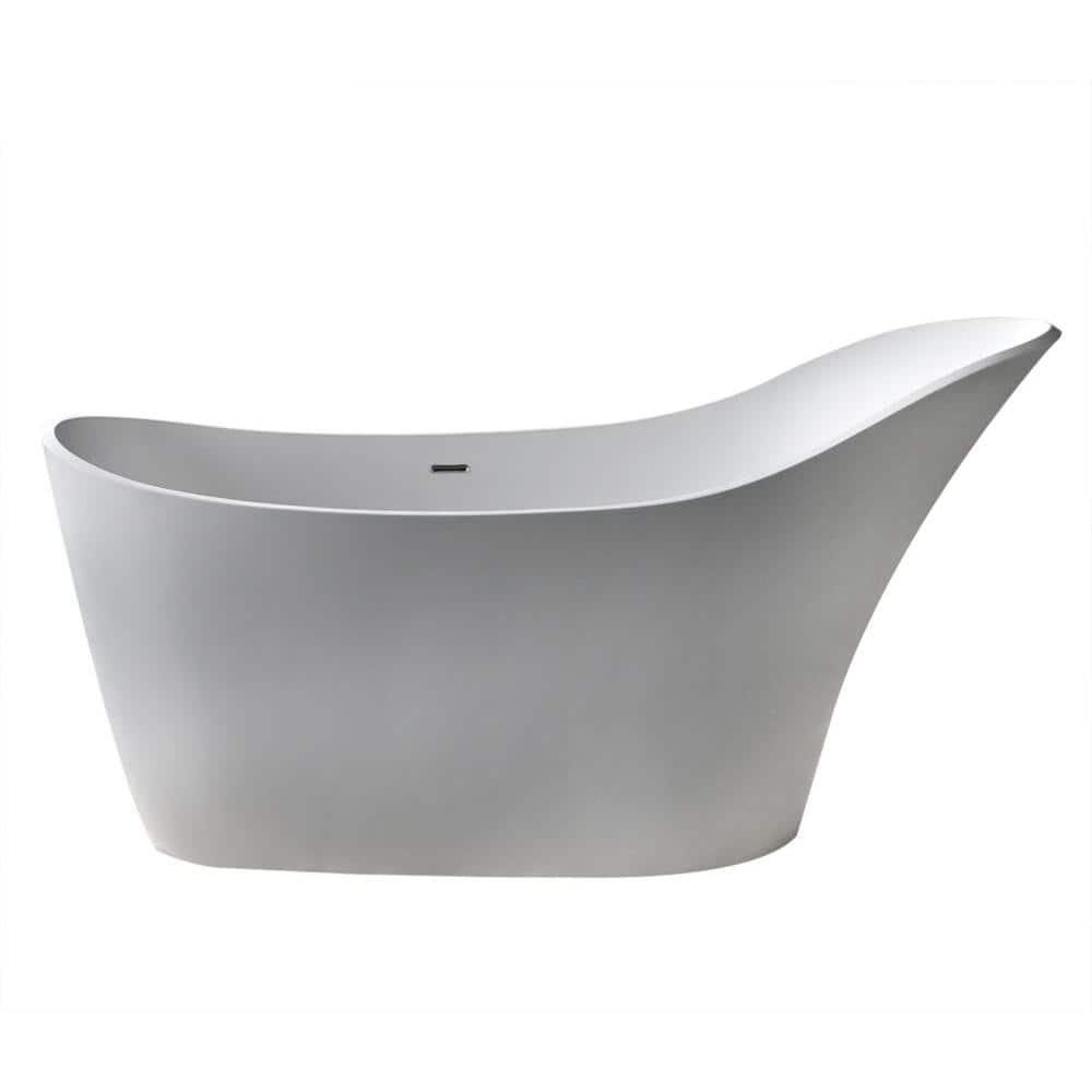 ANZZI Alto 67 in L x 29 in W Man-Made Stone Center Drain Freestanding Bathtub in Matte White (3)