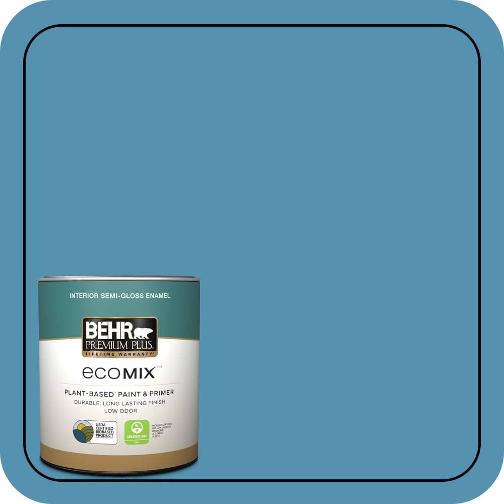 BEHR PREMIUM PLUS 1 qt. #M490-5 Jet Ski Semi-Gloss Enamel EcoMix Plant-Based Interior Paint & Primer (1)