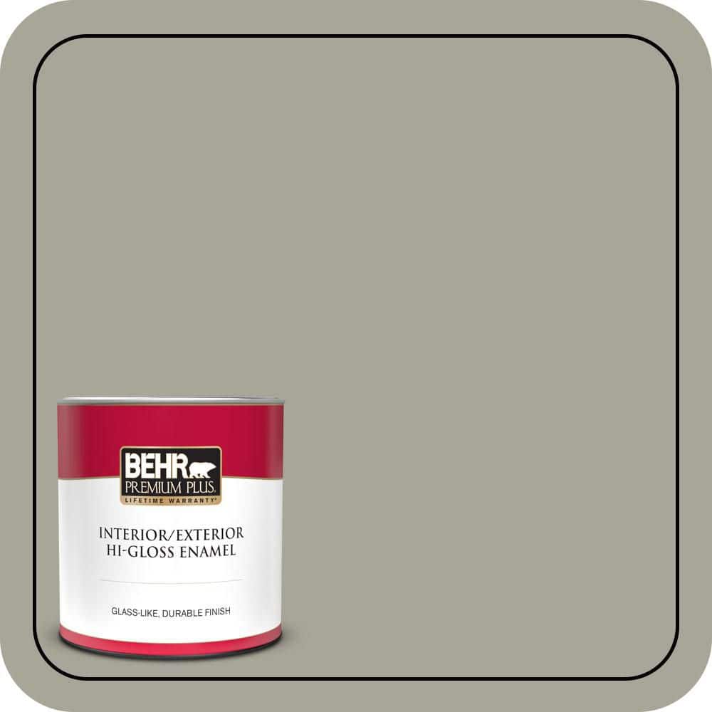 BEHR PREMIUM PLUS 1 qt. #N370-4A Historical Gray Hi-Gloss Enamel Interior/Exterior Paint & Primer (1)