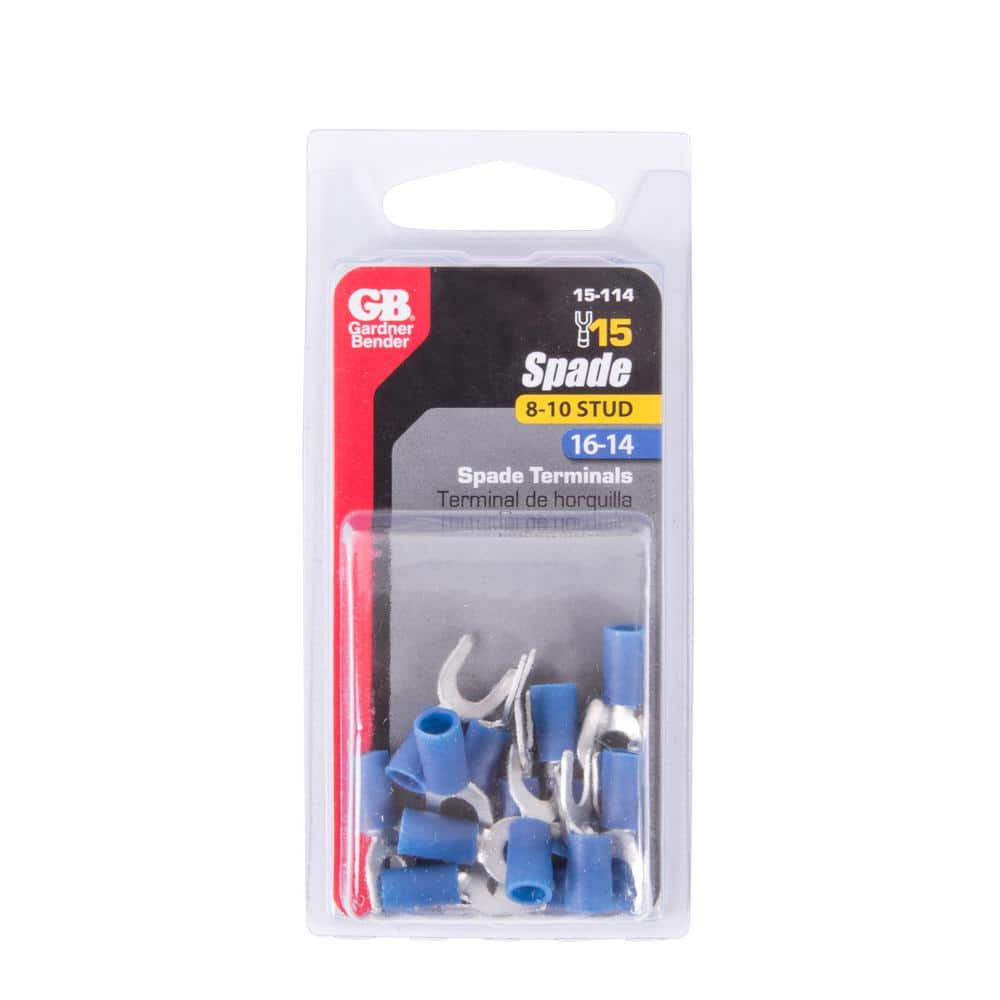 Gardner Bender 16- 14 AWG #8- Stud Size Vinyl-Insulated Spade Terminals, Blue (2)