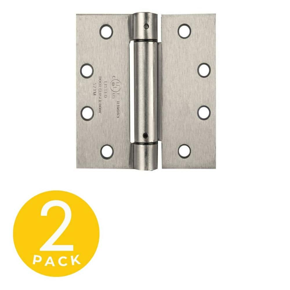 Global Door Controls 4.5 in. x 4 in. Satin Nickel Full Mortise Spring Squared Hinge With Non-Removable Pin - Set of 2