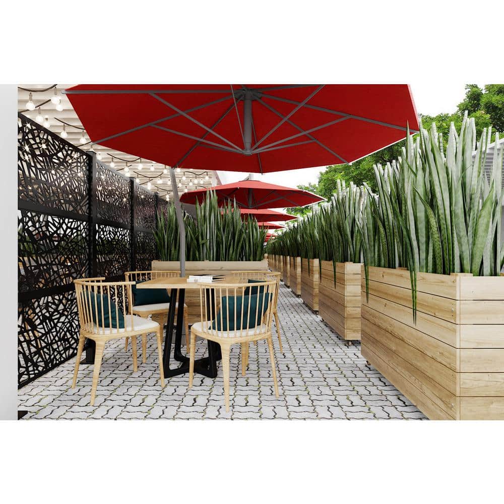 Ejoy 72 in. x 38 in. New Style Metal Art Laser Cut Metal Black Privacy Fence Screen, WideLine 2-Pole with 3-Panel Set (3)