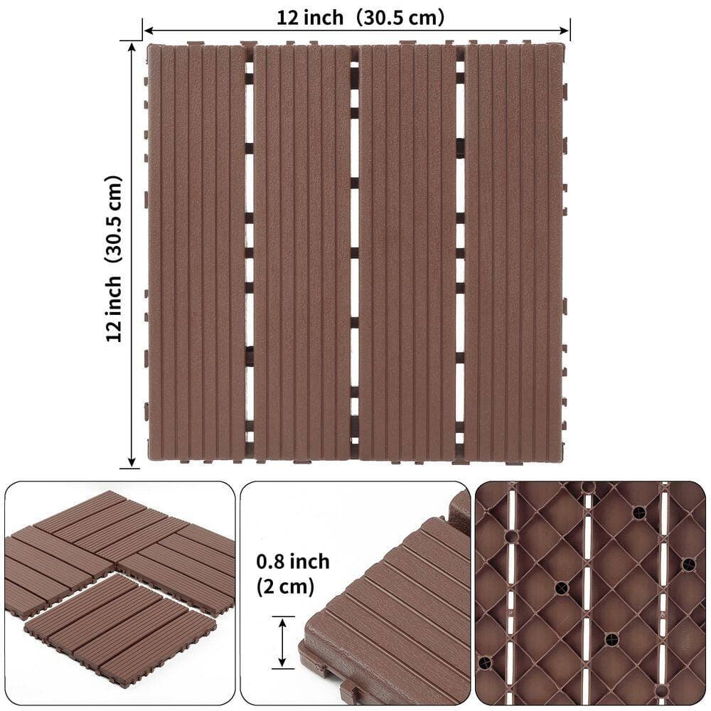 Unbranded 1 ft. x 1 ft. Plastic Interlocking Decking Tiles 44 Pack of Terrace Decking Tiles Backyard Pool Decking Tiles Brown (3)