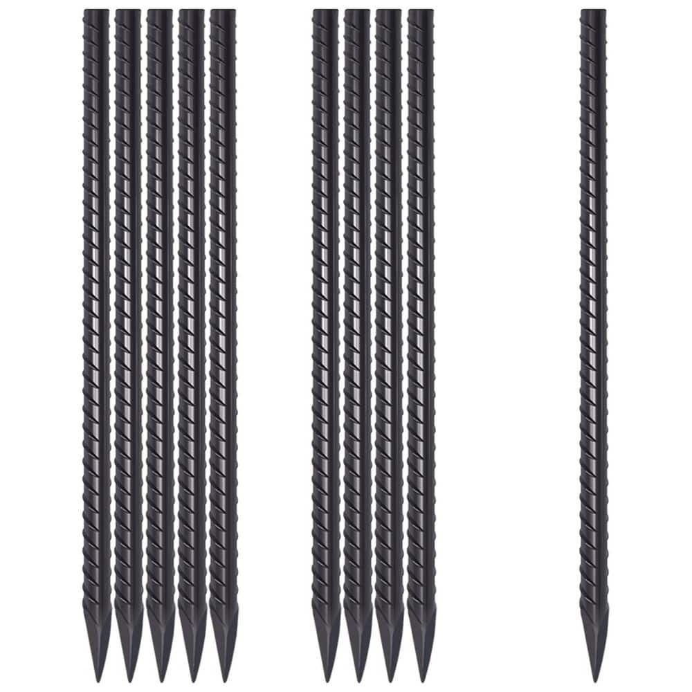 NVNOO 1/2 in. x 24 in. Heavy Duty Landscape Rebar Timber Spikes with Chisel Point End for Concrete Forming, Black (10-Pack)