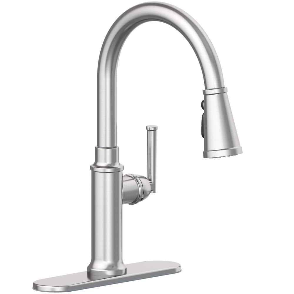 Glacier Bay Oswell Single-Handle 3-Function Pull-Down Sprayer Kitchen Faucet in Stainless Steel (1)