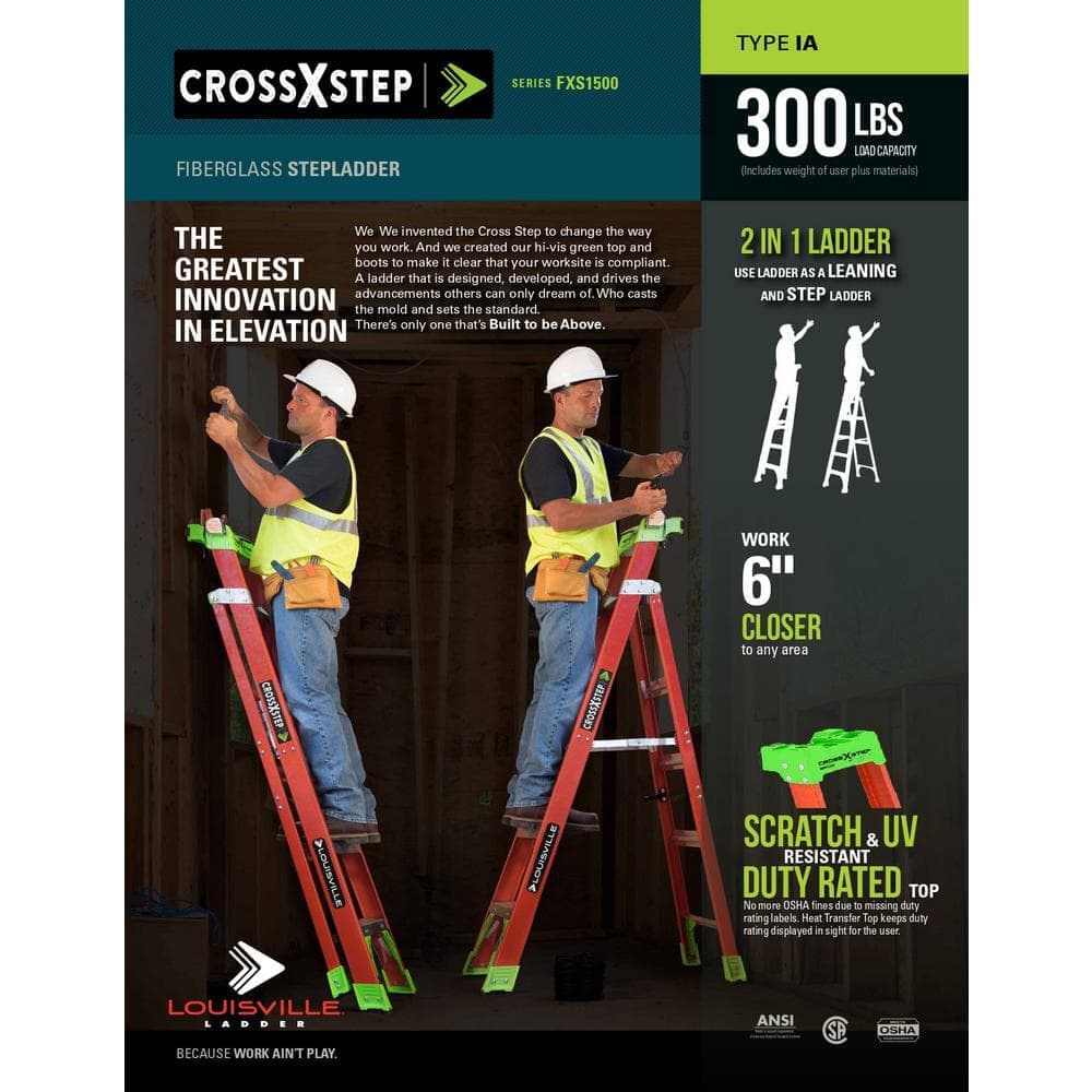 Louisville Ladder Cross Step 8 ft. Fiberglass Leaning Step Ladder (12 ft. Reach), 300 lbs. Load Capacity, Type IA Duty Rating (2)