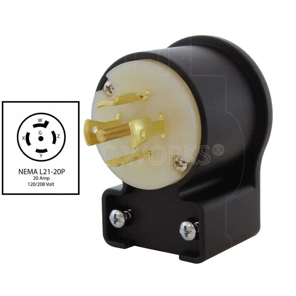 AC WORKS NEMA L21-20P 20A 3-Phase 120/208V 3PY, Elbow 5-Wire Locking Male Plug UL, C-UL Approval (2)