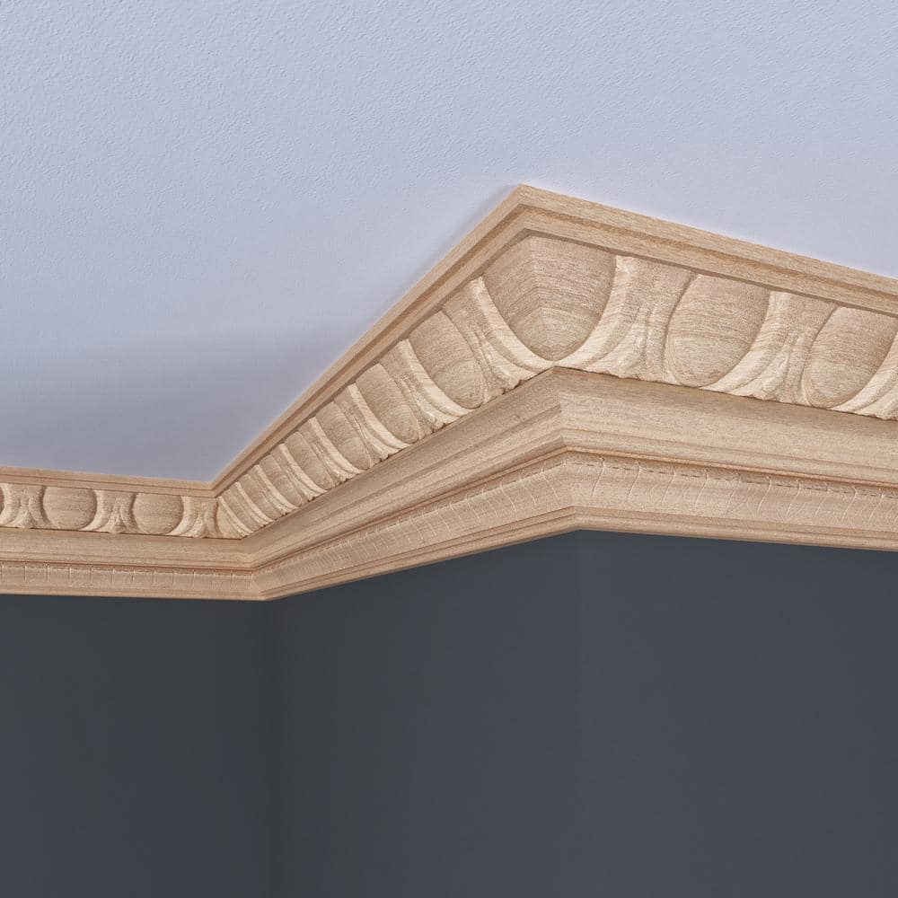 Ornamental Mouldings 1687A-4FTWHW .5 in. D X 4 in. W X 47.5 in. L Unfinished White Hardwood Egg and Dart Crown Moulding (3)