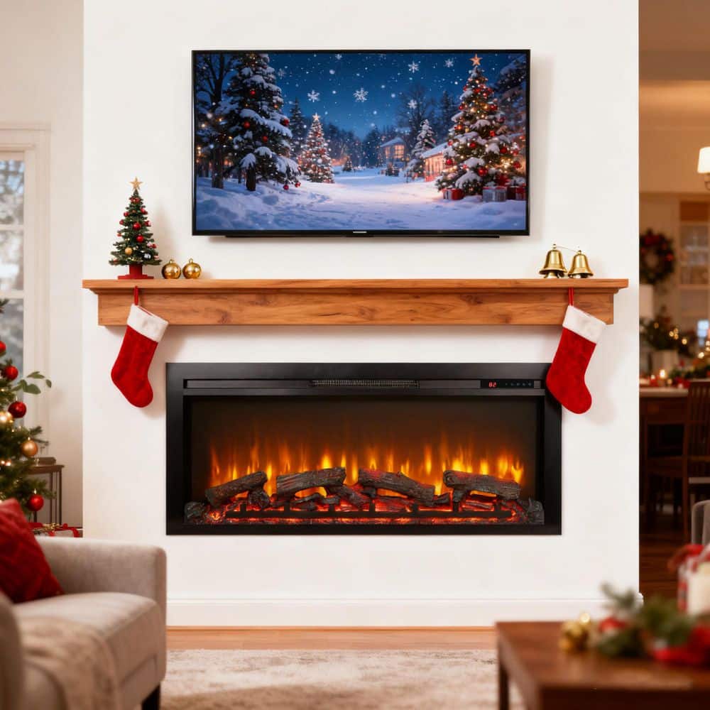 Clihome 44 in. Recessed Electric Fireplace Insert 1400W Heater for 400 Sq Ft Remote Log Flame (2)