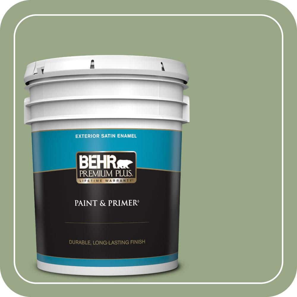 BEHR PREMIUM PLUS 5 gal. #MQ6-51 Fern Leaf Satin Enamel Exterior Paint & Primer