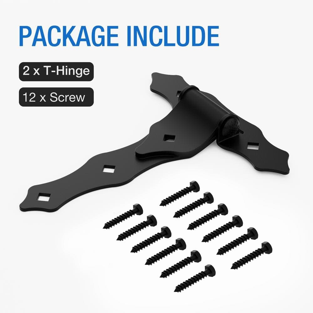 WINSOON 8.6 in. x 7.5 in. Black T-Strap Heavy-Duty Gate Hinges Wrought Hardware with Screws (2-Pack) (3)
