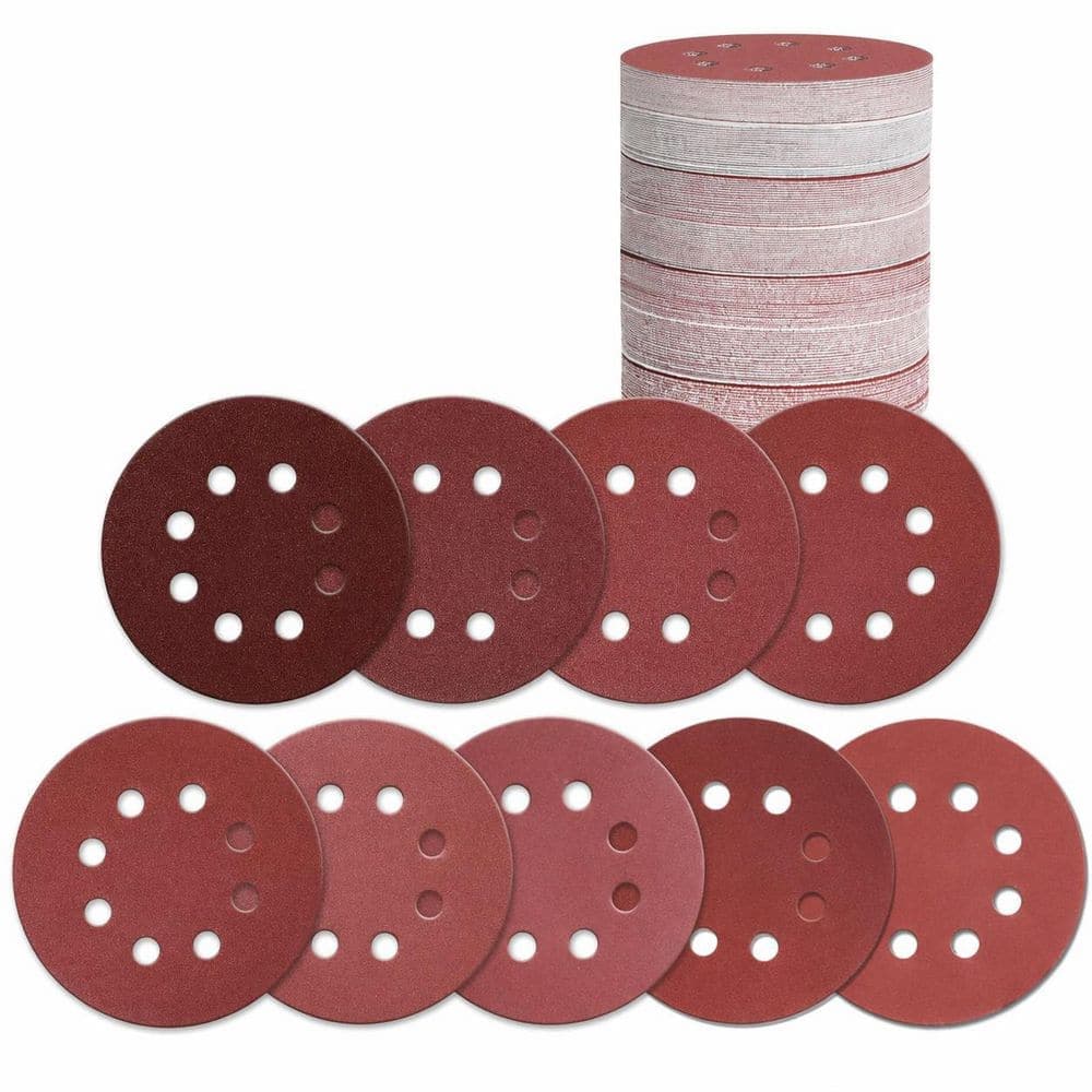 LAIFUCAM 5 in. 8-Hole Hook and Loop Sanding Discs w/ Assorted 40 60 80 120 150 220 320 400 600 Grits for Orbital Sander 160-Piece