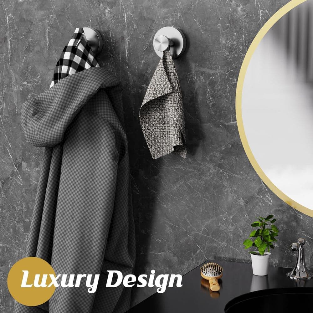 LAIFUCAM Suction Cup Hook J-Hook Robe/Towel Hook in Silver Reusable Removable Strong Load-Bearing for Towel Shower Wall 2-Pack (2)