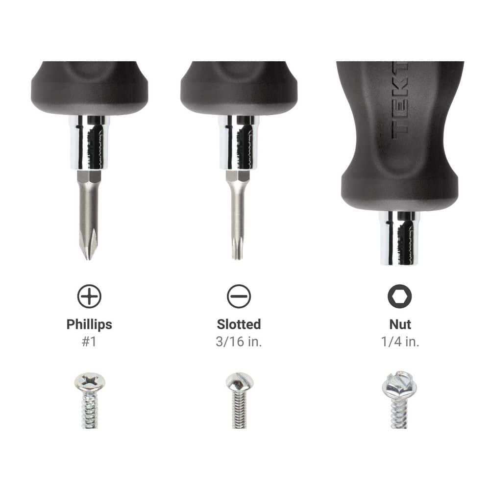 TEKTON 3-in-1 Stubby Phillips/Slotted Screwdriver (#1 x 3/16 in., Black) (3)