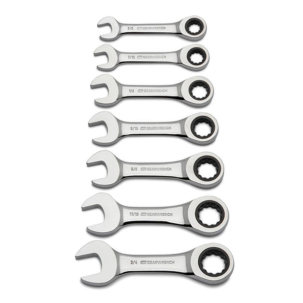 GEARWRENCH SAE 72-Tooth Stubby Combination Ratcheting Wrench Tool Set (7-Piece) (1)