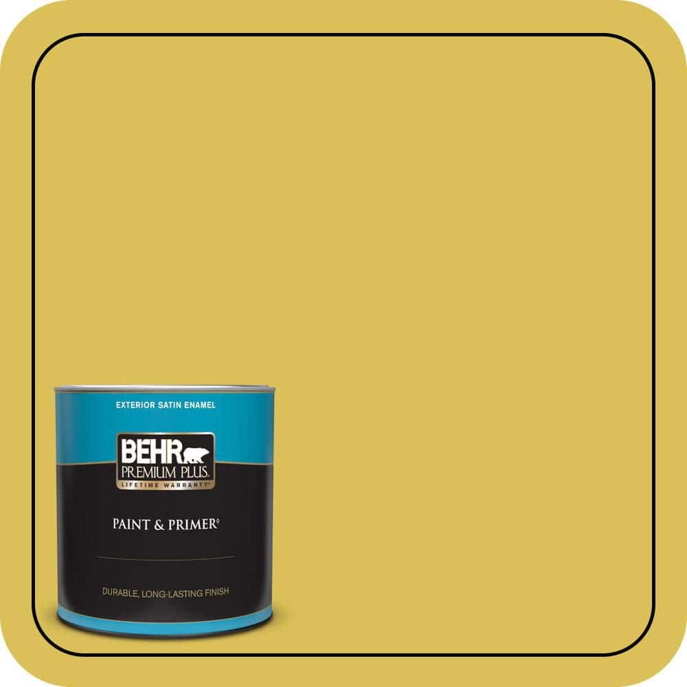 BEHR PREMIUM PLUS 1 qt. #P320-6 Sulfur Yellow Satin Enamel Exterior Paint & Primer