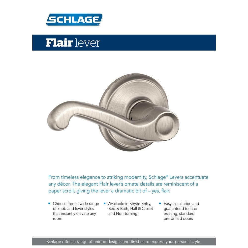 Schlage Flair Bright Brass Privacy Bed/Bath Door Handle (3)
