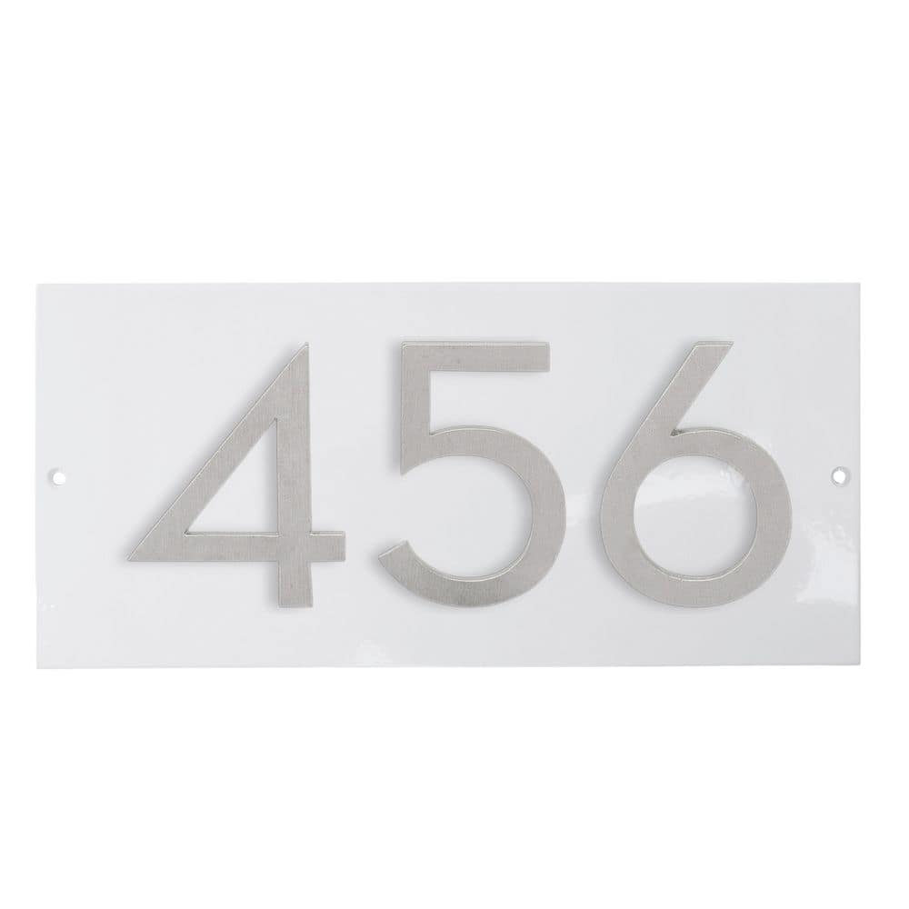 Montague Metal Products Horizontal Floating Modern Address Plaque (4 in. Numbers-3 Characters)-White/Brushed Aluminum (1)