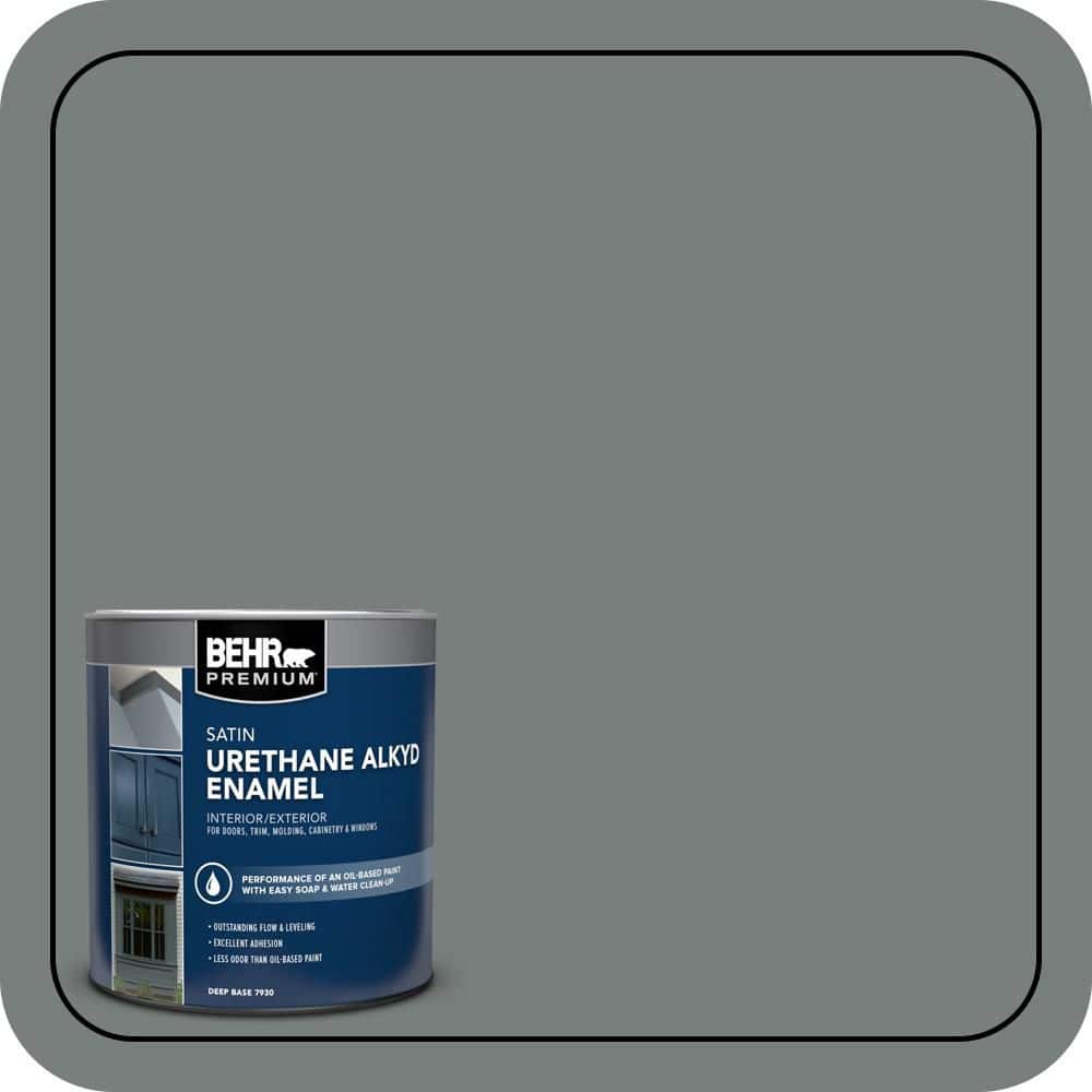 BEHR PREMIUM 1 qt. #PPU25-18 Shutter Gray Urethane Alkyd Satin Enamel Interior/Exterior Paint