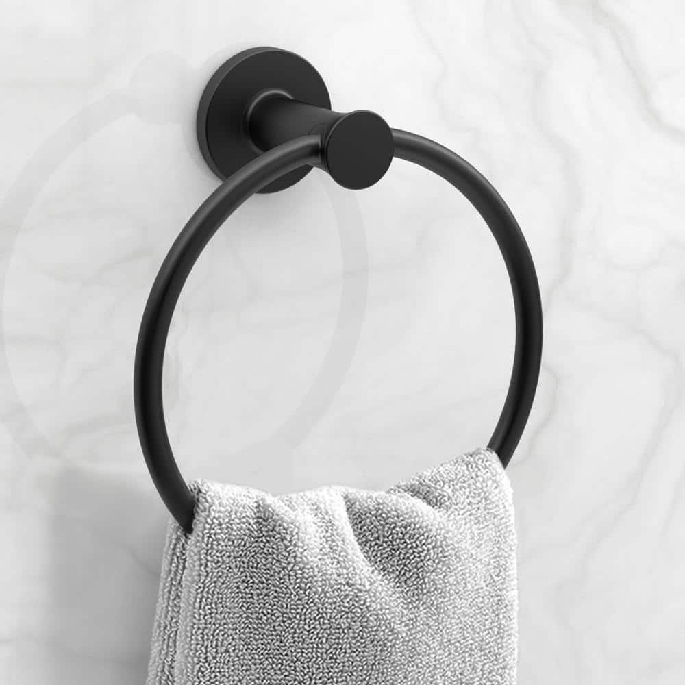 Glacier Bay Lucien 3-Piece Bath Hardware Set with Towel Bar Paper Holder Towel Ring in Matte Black (3)