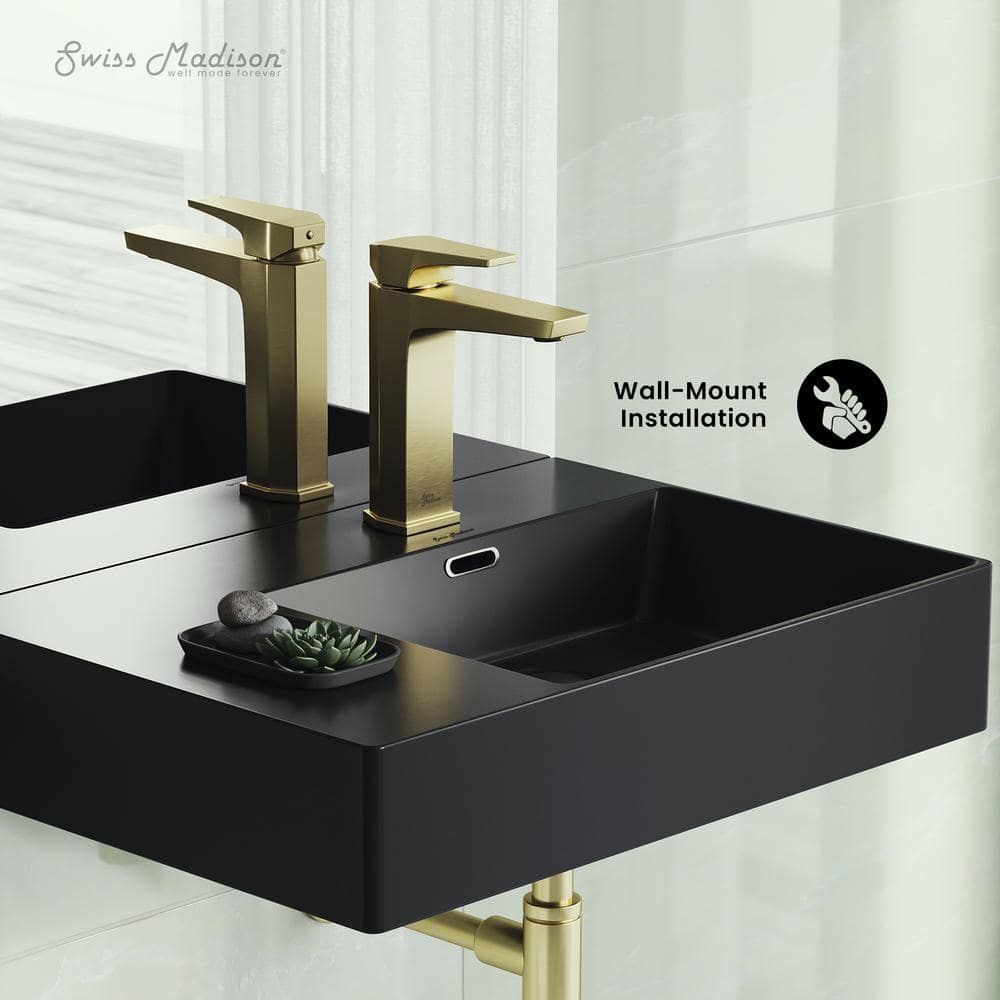 Swiss Madison St. Tropez 24 in. x 18 in. Matte Black Ceramic Wall Hung Vessel Sink with Right Side Faucet Mount (2)