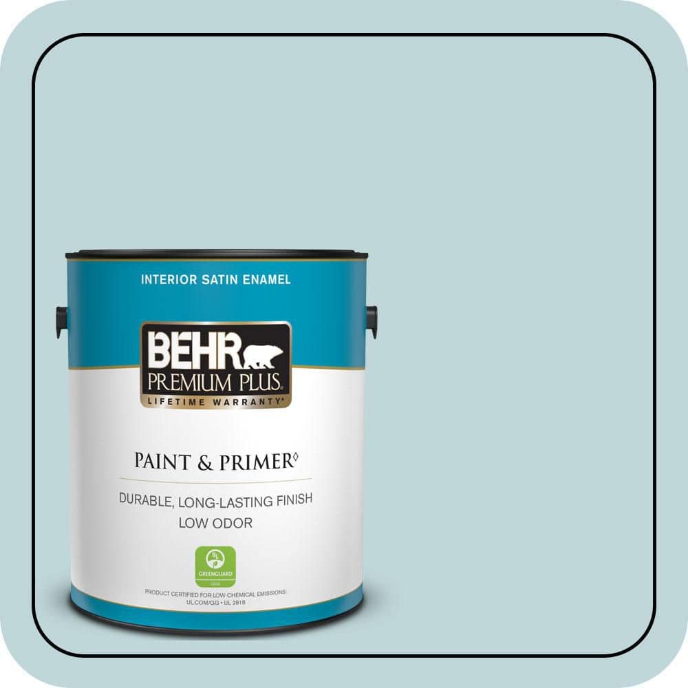 BEHR PREMIUM PLUS 1 gal. #S450-2 Wind Speed Satin Enamel Low Odor Interior Paint & Primer