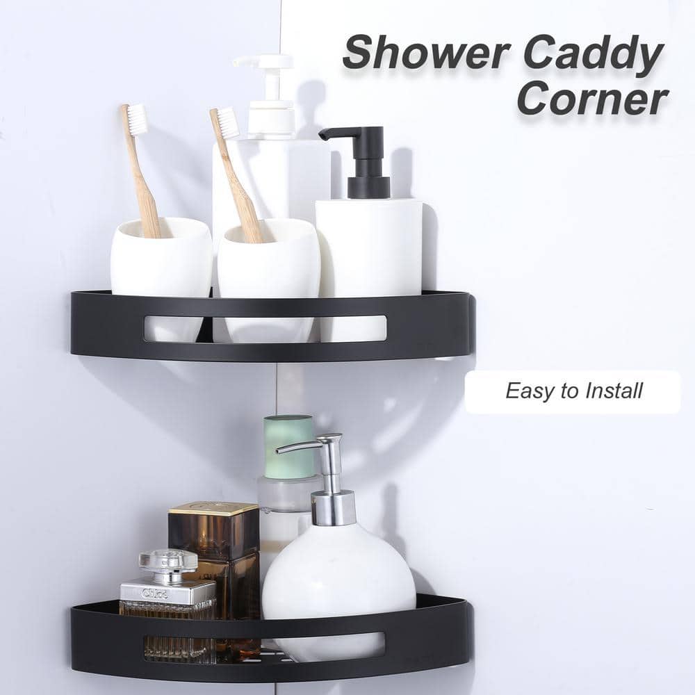 ARCORA Wall Mounted Bathroom Shower Caddies Stainless Steel Corner Storage Shelves in Matte Black (2)
