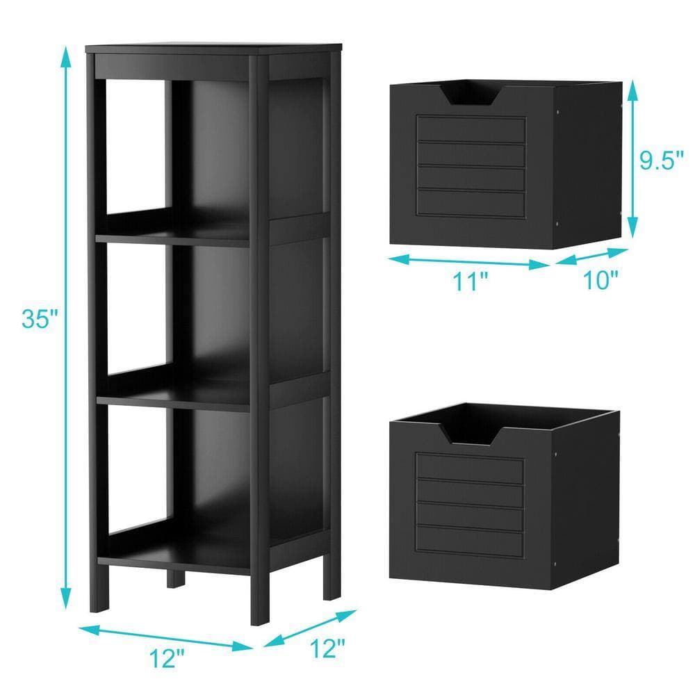 FORCLOVER 12 in. W x 12 in. D x 35 in. H Black Wood Storage Freestanding Bathroom Linen Cabinet with Drawers in Black (3)
