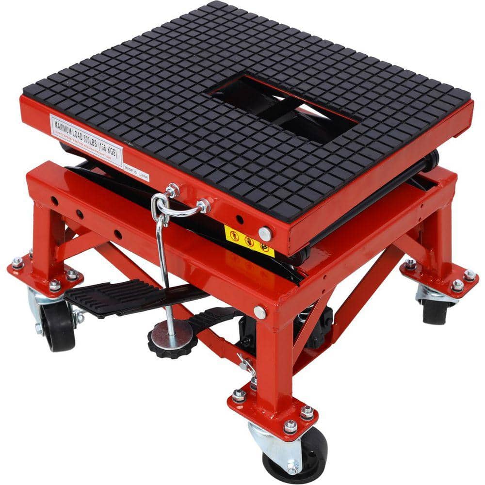 Miscool Ami 300LB Hydraulic Dirt Bike Scissor Jack Lift Foot Step Wheels Red (3)