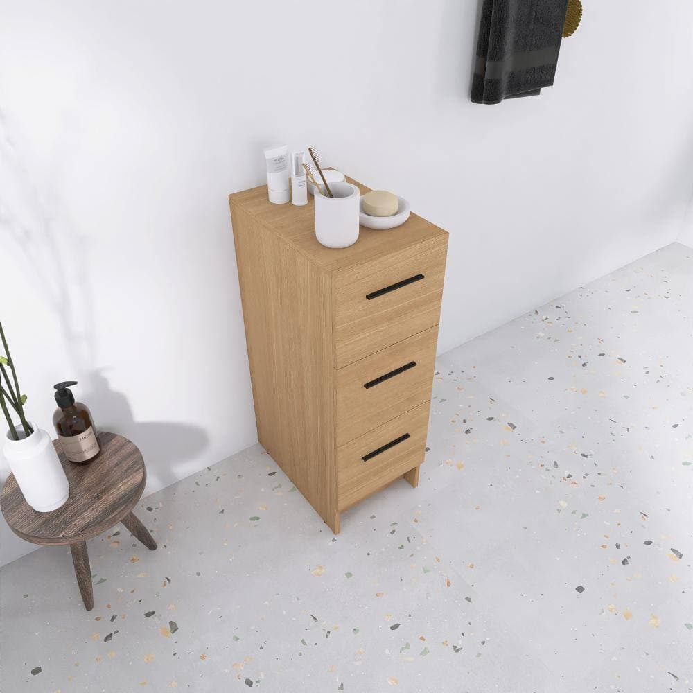 UPIKER 12 Inch Freestanding Bathroom Storage Cabinet With Three Drawers, Light Oak (3)