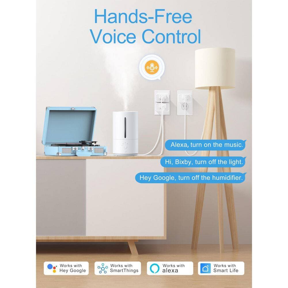 Aoibox 15 Amp 120-Volt WiFi Grounding Plug Connector White Remote Control Voice Timer Schedule 4 Pack (2)