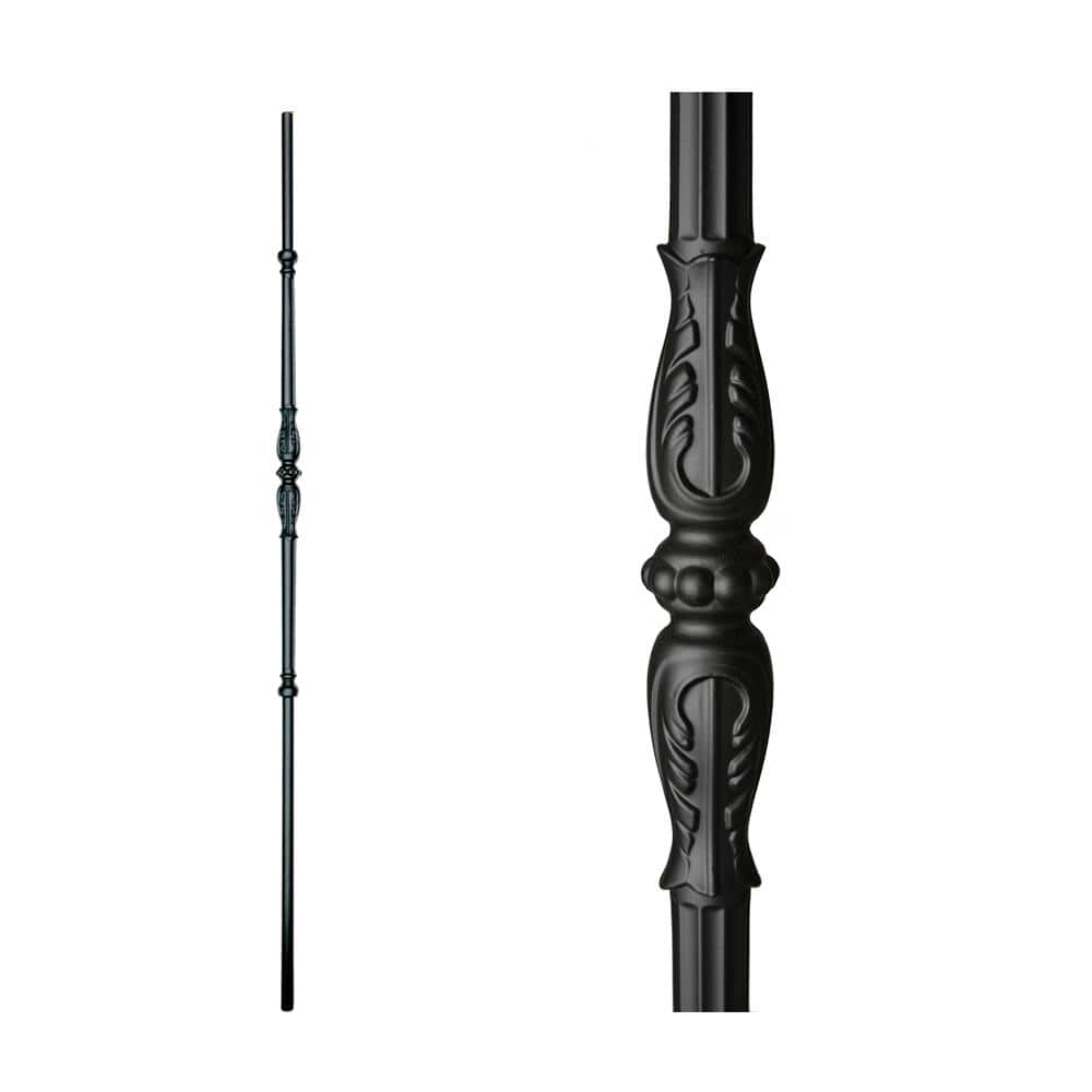 HOUSE OF FORGINGS Monte Carlo 44 in. x 0.625 in. Satin Black Single Decorative Knuckle Hollow Wrought Iron Baluster (1)