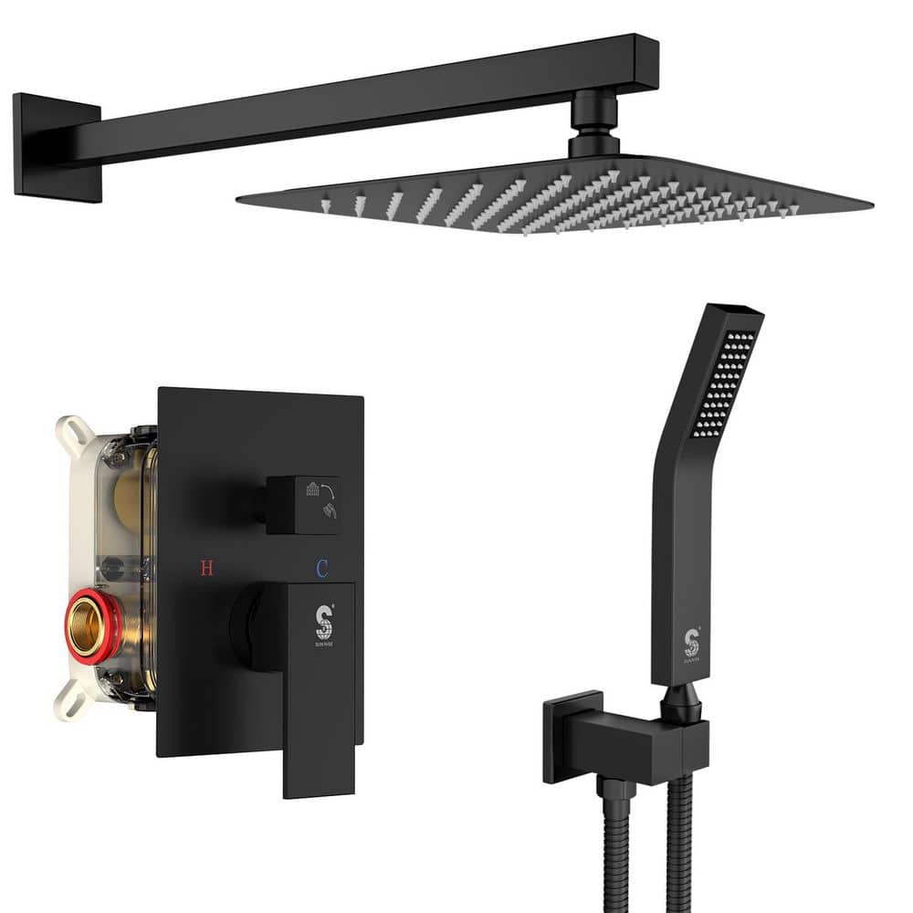 Numhew 3-Piece Metal Shower Faucet Set with Rain, Handheld Head and 71 in. Hose, Wall Mounted Shower Fixtures, in Matte Black (1)