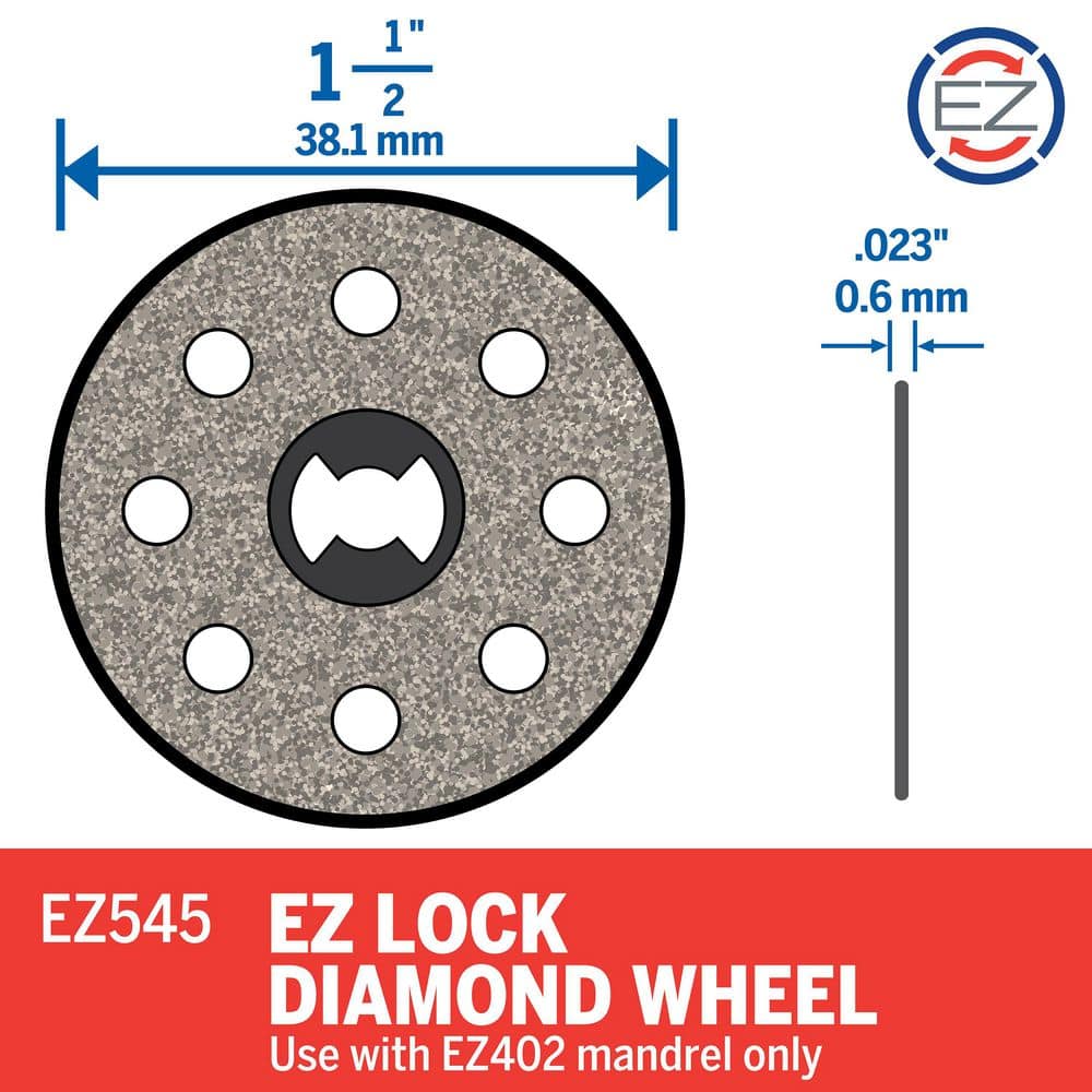 Dremel EZ Lock Rotary Tool Mandrel with EZ Lock 1-1/2 in. Rotary Tool Diamond Tile Cutting Wheel for Tile and Ceramic Materials (3)