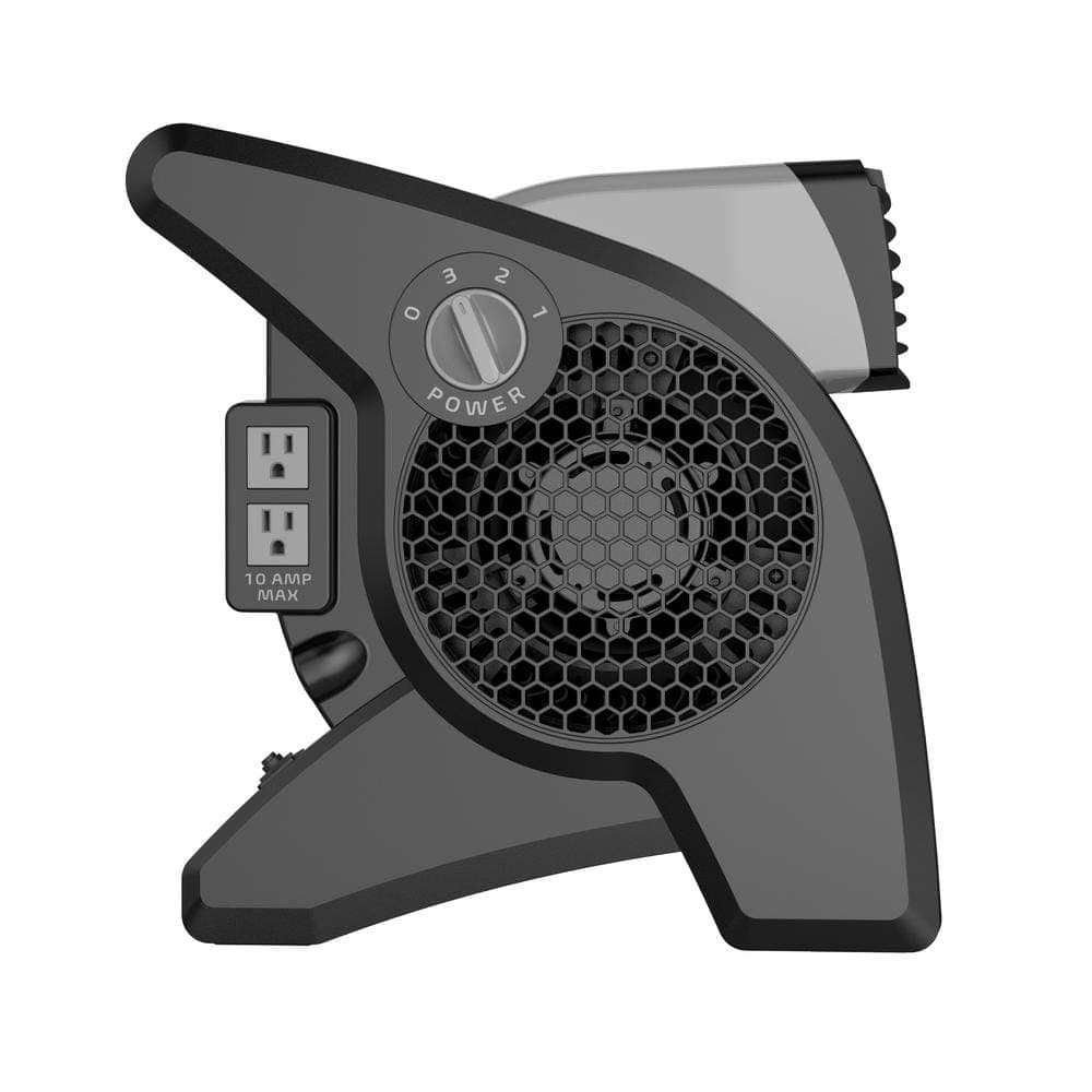 Lasko Pivoting 11.2 in. 3 Speed High Velocity Blower Fan for Home, Job Site in Gray, 375 CFM, 2 120V Outlets, Circuit Breaker (3)