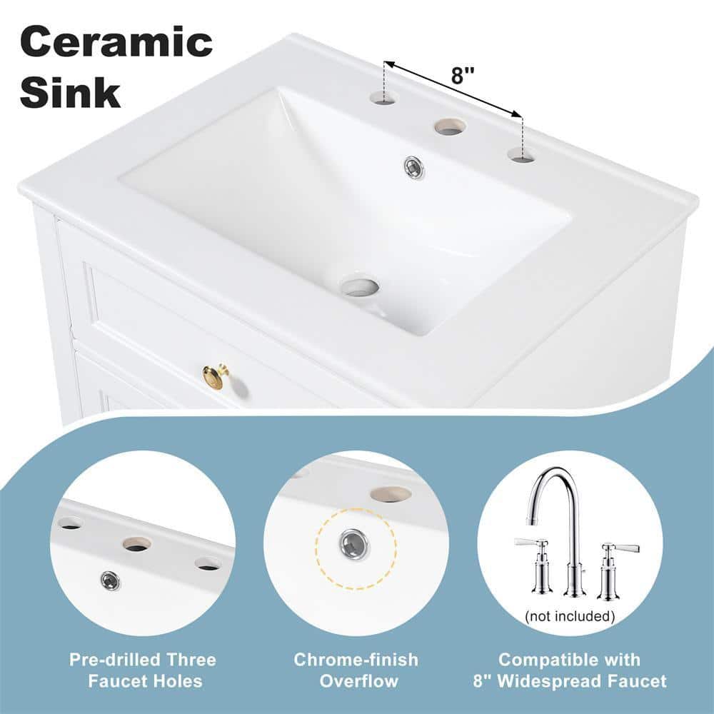 Zeus & Ruta 24 in. Bath Vanity Cabinet without Top in White Assembled with 2-Tier Door Storage Rack (2)