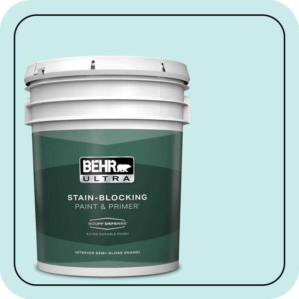 BEHR ULTRA 5 gal. #P460-1 Morning Sky Extra Durable Semi-Gloss Enamel Interior Paint & Primer