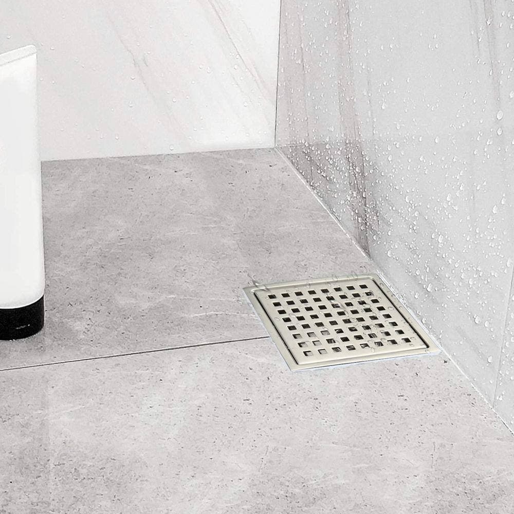 Flynama 6 in. x 6 in. Stainless Steel Square Shower Drain with Square Pattern Drain Cover in Brushed Nickel (3)