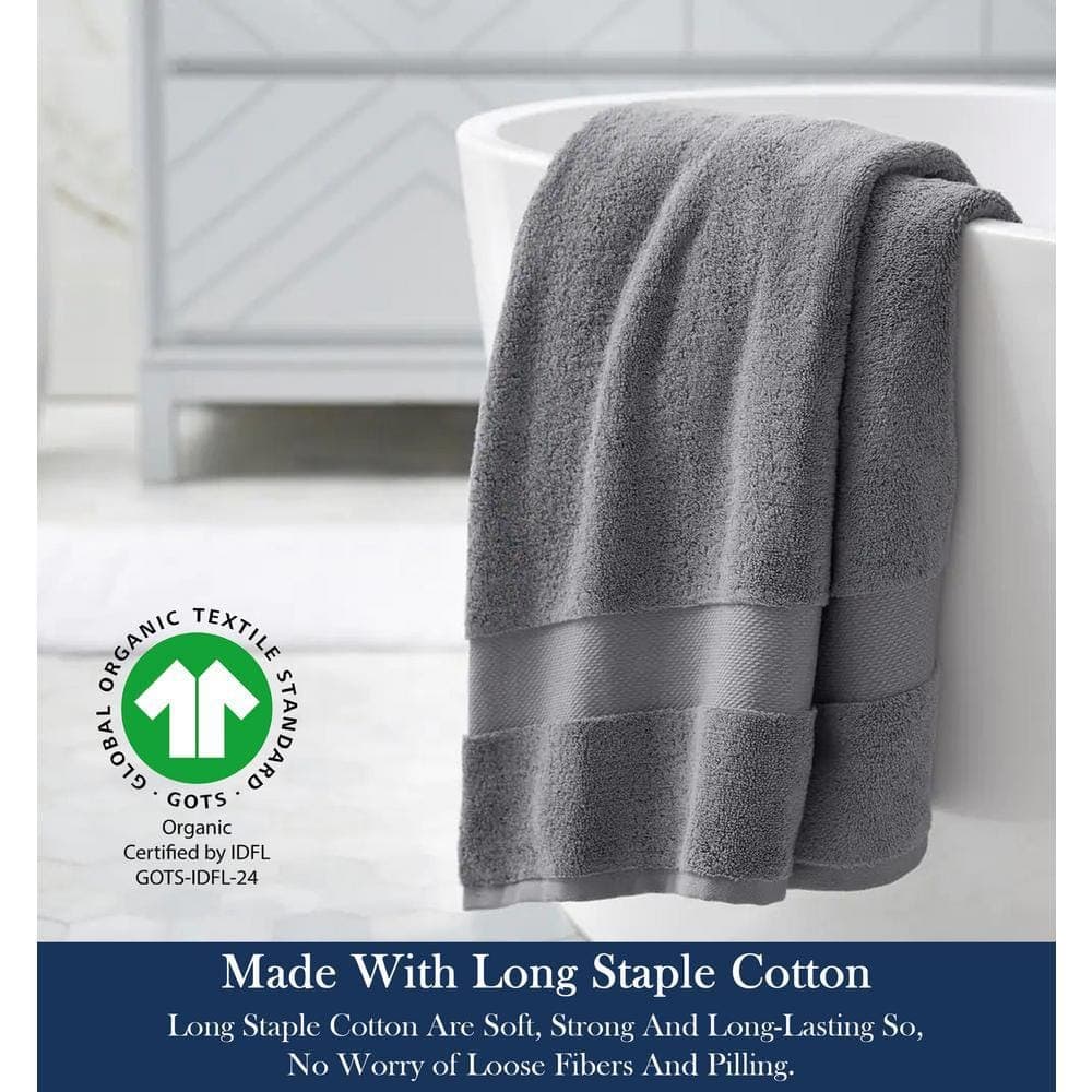 Delara Dark Grey Solid 100% Organic Cotton Luxuriously Plush Bath Towels (Set of 1) (3)