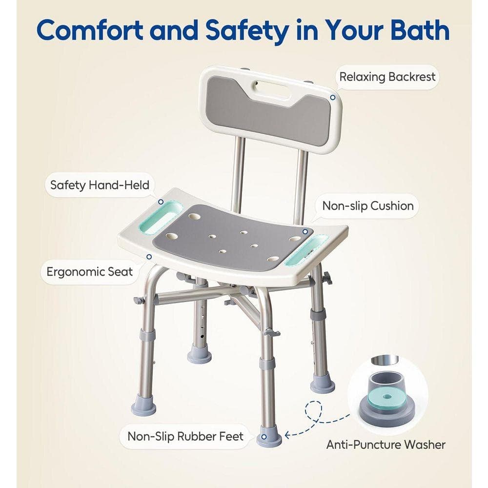 Unbranded Series 20 in. W Freestanding Adjustable Height, 500lbs Capacity, Backrest Shower Seat 20 in. White (2)