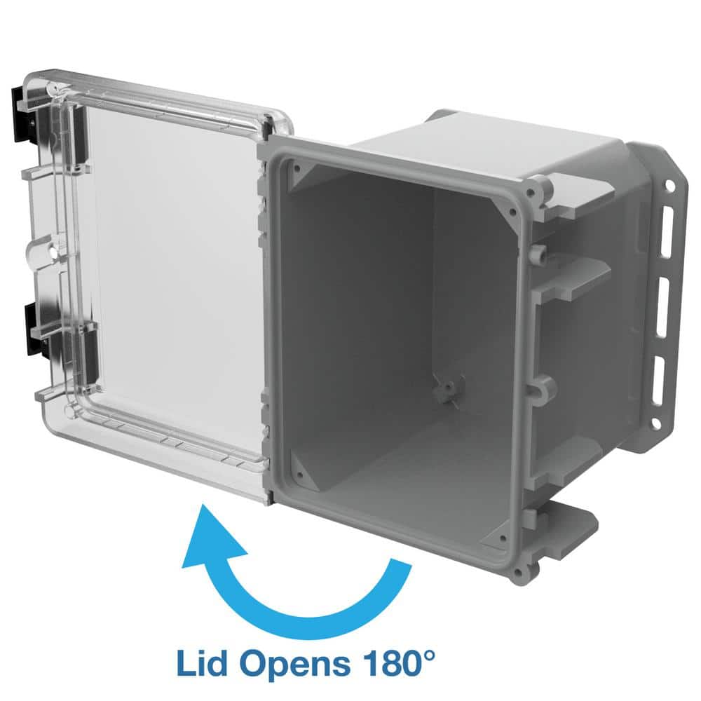 Serpac Nema 4x, I series 9.7 in. L x 8.2 in. W x 7.5 in. H Polycarbonate Clear Hinged Latch Top Cabinet with Gray Bottom (2)