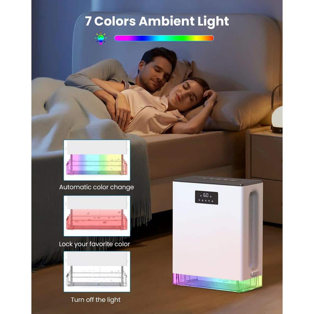 Adrinfly 1.58 pt. 950 Sq. Ft. Dehumidifier in White with 101 oz. Water Tank, Auto Shutoff, 2 Modes, Defrost & 7-Color LED Light (3)